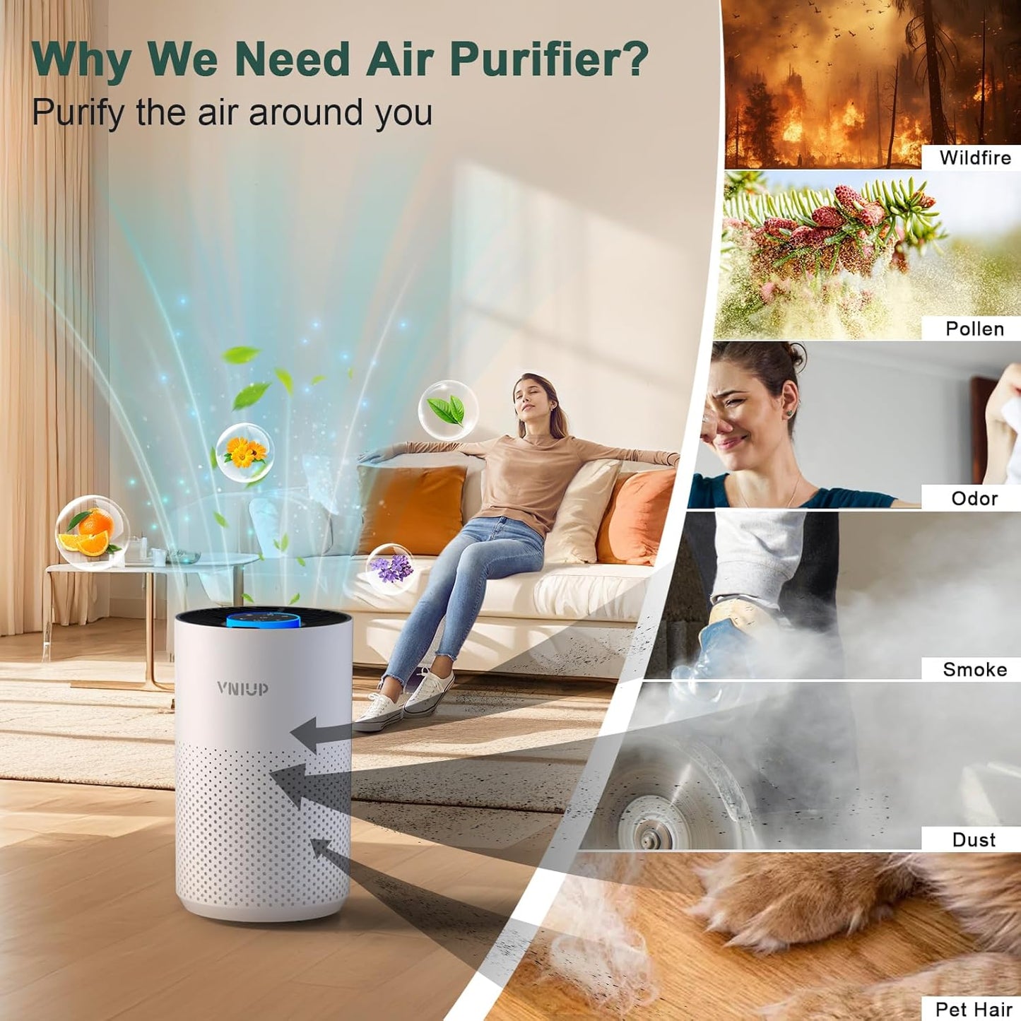 Vniup H14 True HEPA Air Purifier - Fragrance Function & Sleep Mode for Bedrooms Up to 1350 ft²