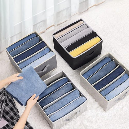 Homsorout Closet Organizers - Foldable 5-Cell Jean Organizer for Clothes | 4 Sets in Black