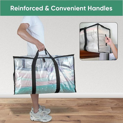 BALEINE 12-Pack Oversized Moving Bags - Heavy-Duty Storage Totes with Reinforced Handles (Clear)