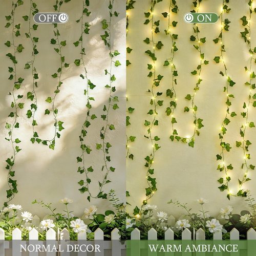JMEXSUSS 33Ft Ivy Vines with 100 LED Fairy Lights - Battery Operated with Remote for Bedroom & Party Decor | Warm White