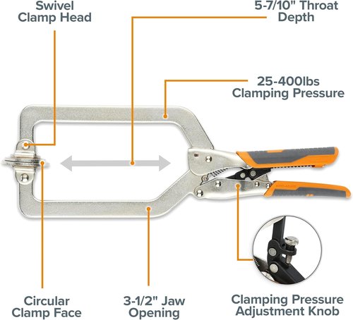 BORA Auto Adjust Locking Vise Grip Clamp - Heavy Duty 6-Inch C Clamp for Woodworking & Welding