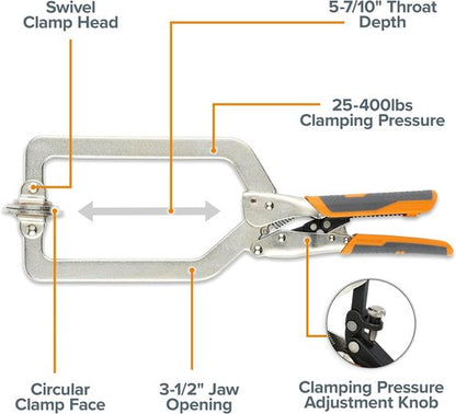 BORA Auto Adjust Locking Vise Grip Clamp - Heavy Duty 6-Inch C Clamp for Woodworking & Welding