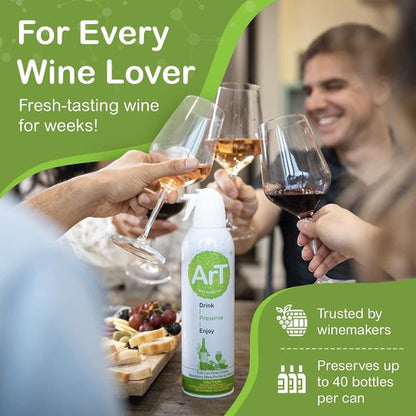 ArT Wine Preserver - Wine Preserver Gas for Wine, Whiskey, and more, Argon Wine Presever for Wine Preservation, Argon Gas with Wine Bottle Stopper, Preserves White & Red Wine Up to 30 Days