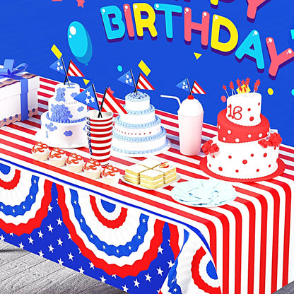 Patriotic Tablecloth by [Brand Name] - 3 Pack Disposable 4th of July Table Covers | 108in x 54in