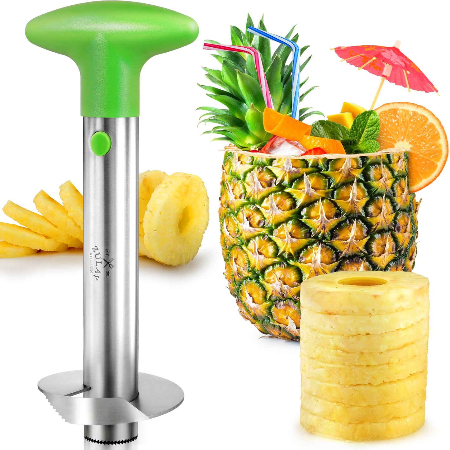 Pineapple Corer and Slicer with Triple Reinforced Stainless Steel with Thicker Blade - Easy-to-Use Pineapple Corer & Pineapple Cutter - Pineapple Slicer and Corer Tool for Easy Core Removal by Zulay