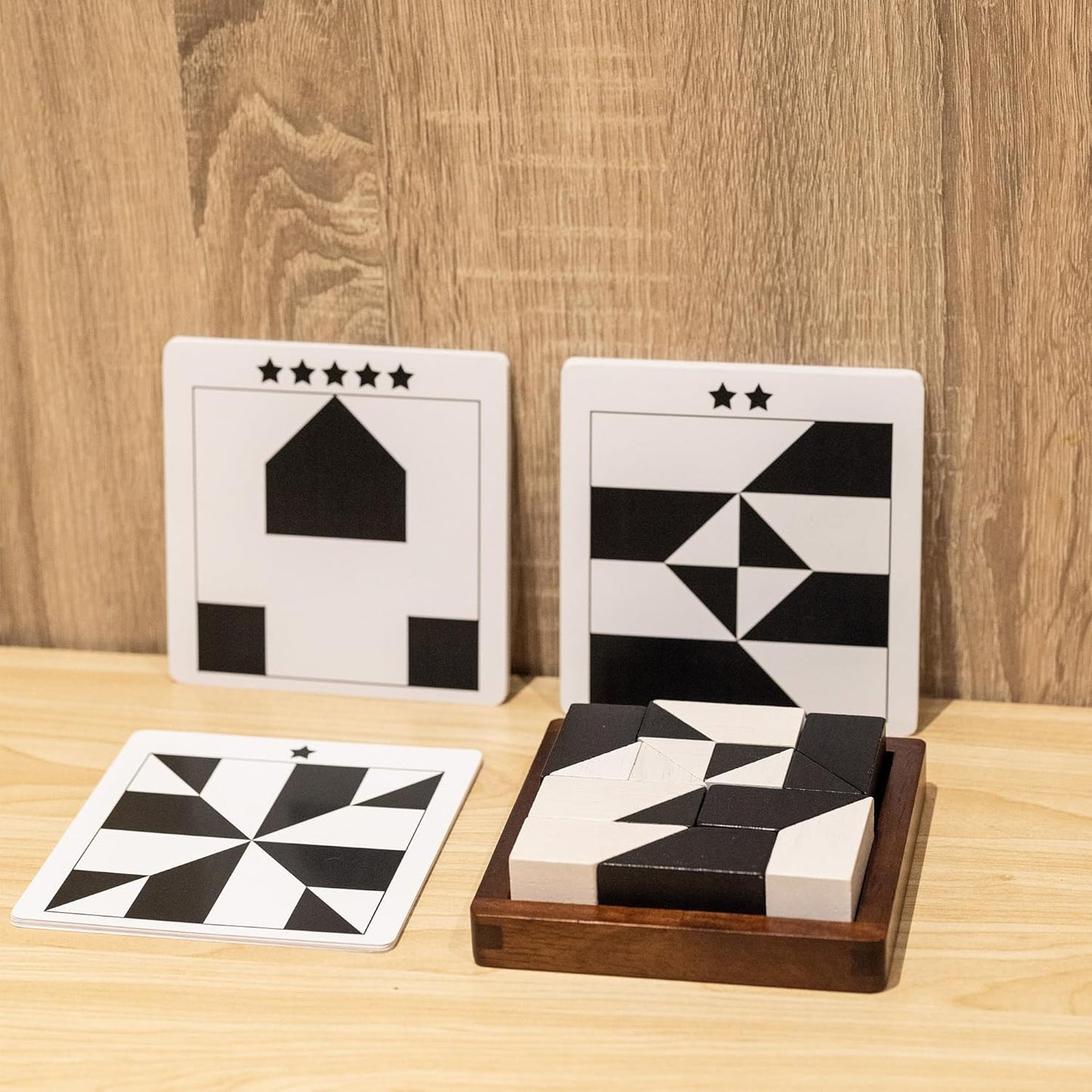 Wooden Hidden Blocks Puzzle Game - 80 Brain Challenges with Solid Wood Box | 3D Logic & Spatial Thinking Toy