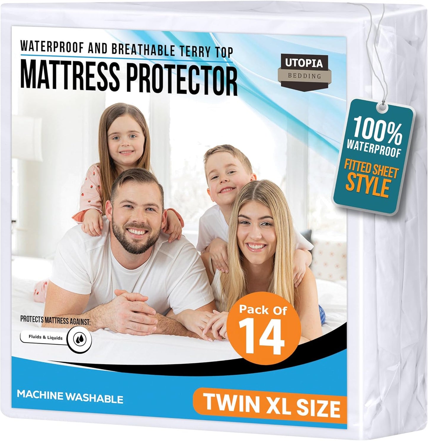 Utopia Bedding Twin XL Mattress Protector - Waterproof Terry Cover with Deep Pockets | Soft & Breathable 14 Pack