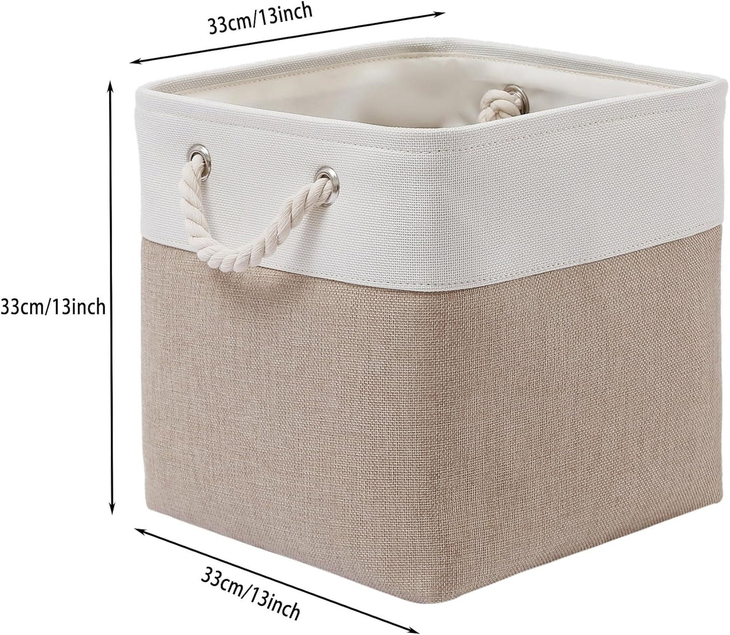 MidmmVick Cube Storage Bins - 13 x 13 Inch Collapsible Fabric Bins, 4 Pack for Home & Office | White & Beige