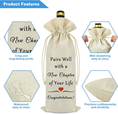 New Job Gifts Wine Bag for Women Men Pairs Well With a New Chapter of Your Life Coworker Leaving Gift Congratulation Engagement Retirement New Beginning Gift New Job Gifts for Colleague Boss Friends