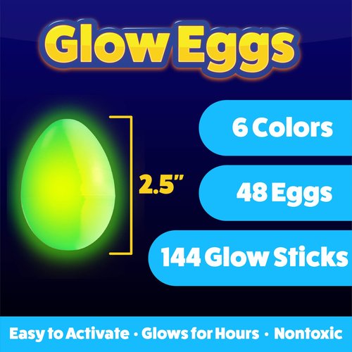 PartySticks 48 Easter Glow Eggs & 144 mini Glow Sticks 192pcs Total, Glow-in-the-Dark Kids Teens Adults Easter Basket Stuffers Fillers Gift for Hunt Game, Party Favors, Boys Girls Classroom Prizes
