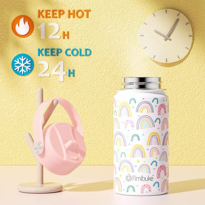 Fimibuke Kids Insulated Water Bottle - 14oz BPA-Free Double Wall Tumbler | Leak-Proof Metal Cups (2 Pack, Rainbow/Mermaid)