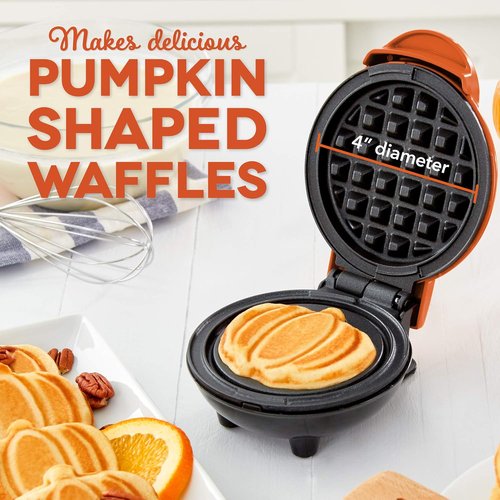DASH Mini Waffle Maker - Easy to Clean Non-Stick Surfaces | 4-Inch Orange Pumpkin Design (Pack of 5)