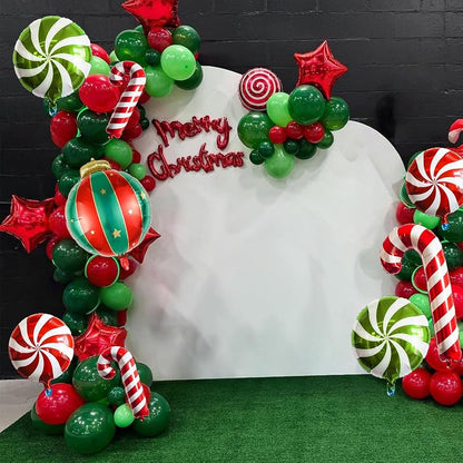Christmas Balloon Arch Kit 117pc Candy Cane Red & Green Party Decoration, Includes Arch Accessories