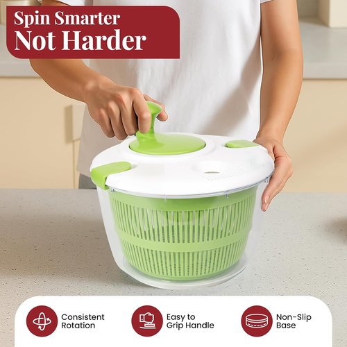 DoubleWave Salad Spinner - Fast Spin & Dry for Fruits, Vegetables & Greens | BPA-Free, Easy Clean | 5.3 Quart Capacity