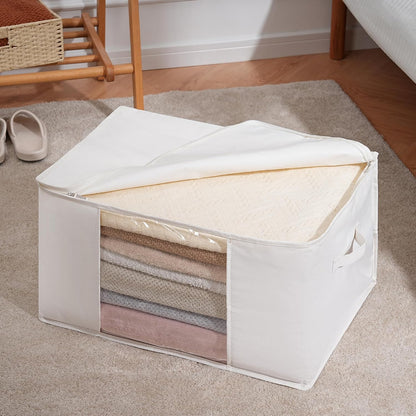 TYEERS Large Storage Bags - Zippered Cotton Blended Fabric Containers for Seasonal Clothes | 23.6x15.7x13.8 Inches, 2-Pack, Beige