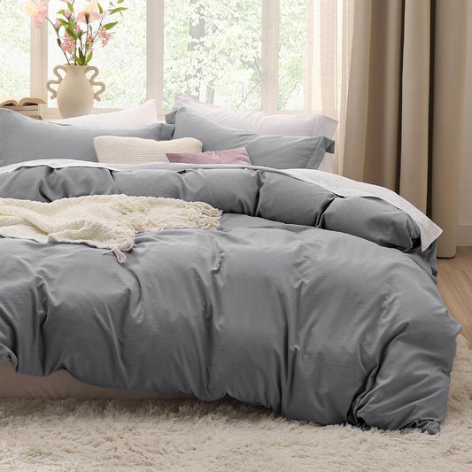 Bedsure Grey Duvet Cover King Size - Extra Soft 3-Piece Bedding Set with Zipper Closure | 104x90 Inches