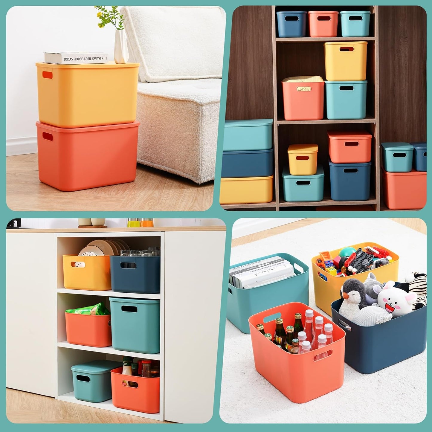 Plastic Storage Bins with Lid - Stackable Organizing Containers for Home & Office | 4 Large & 4 Small