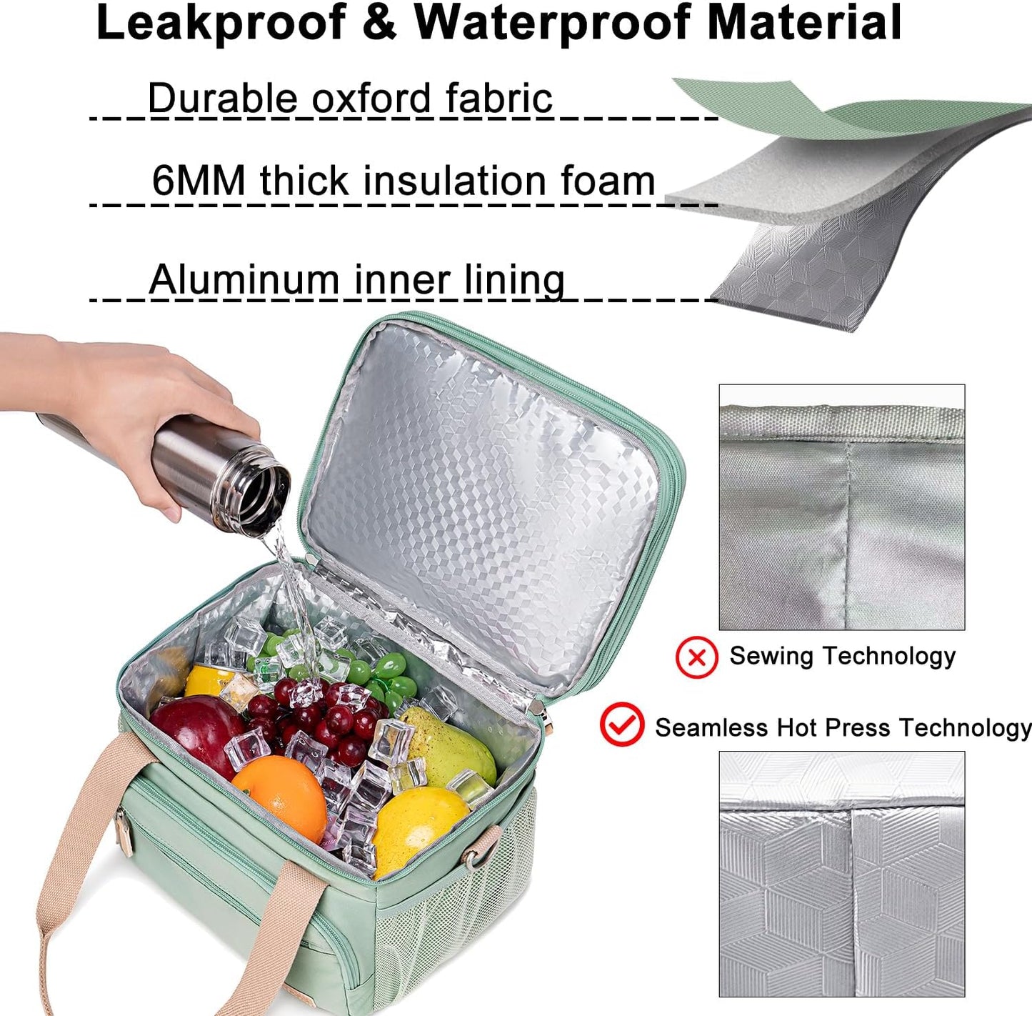Weitars Insulated Lunch Box | Waterproof Dual Compartment Tote Cooler Bag (15L) - Green