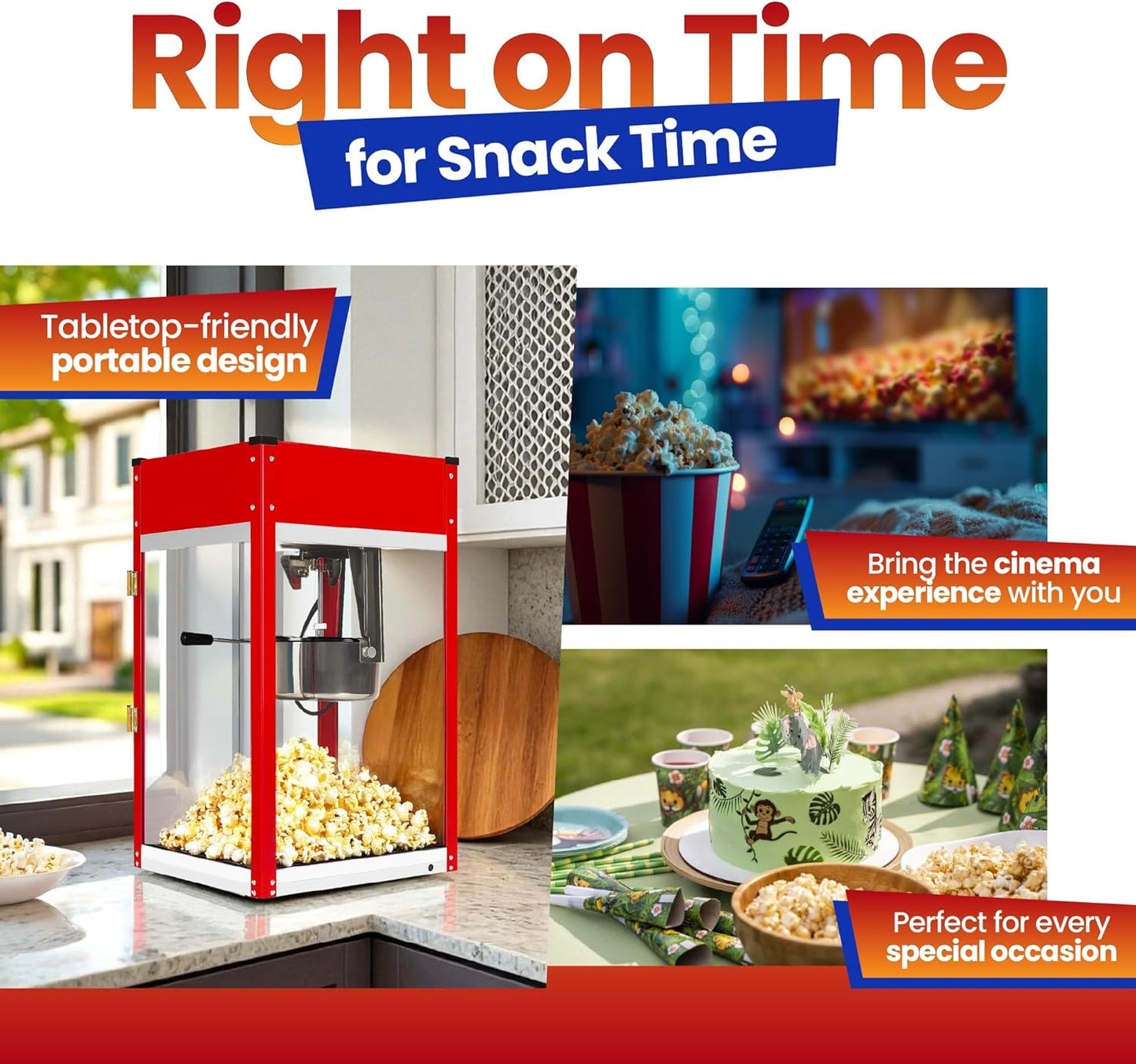 Popcorn Machine - Electric Popcorn Popper With Stainless Steel Kettle & Accessories | Theater Style | 1500W | Red, 8 oz (64 Cup Capacity)