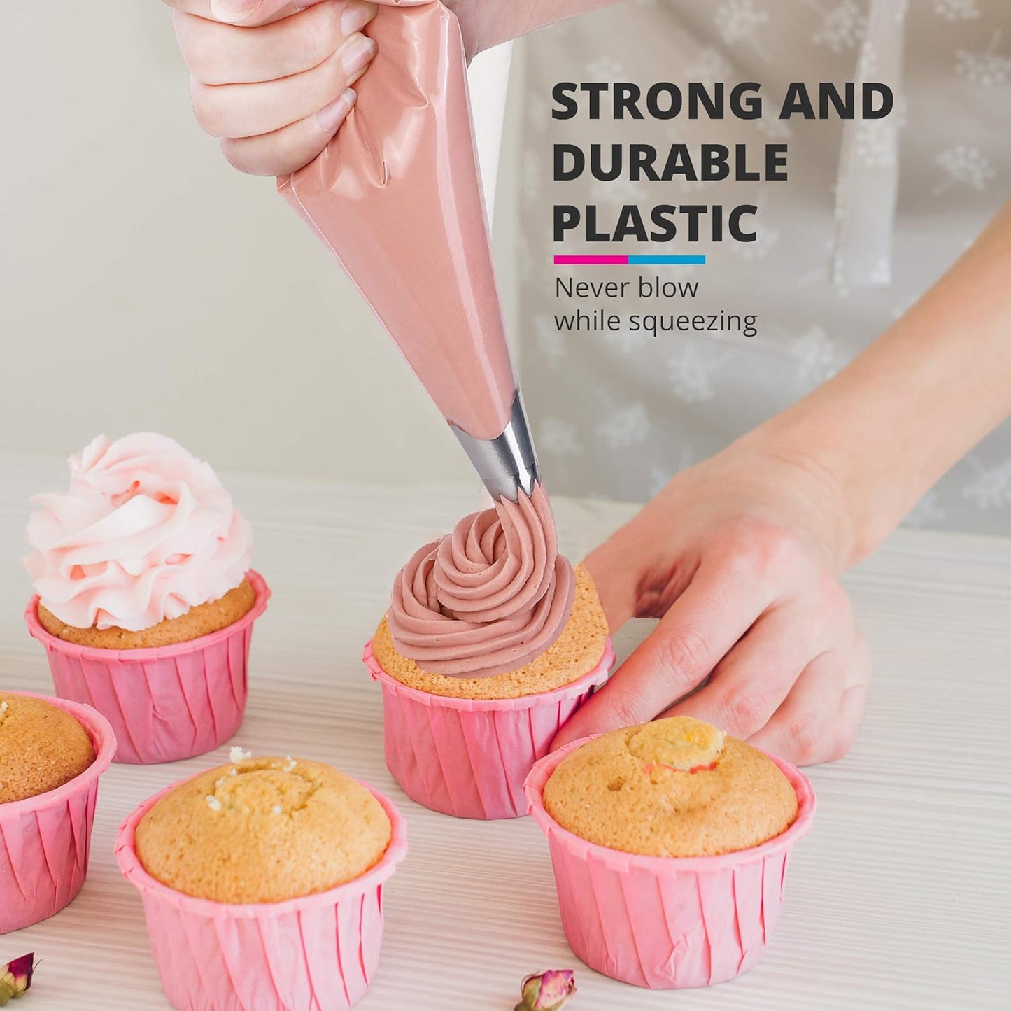 Riccle Disposable Piping Bags - 16 Inch Anti-Burst Textured Pastry Bags for Icing & Decorating Cakes