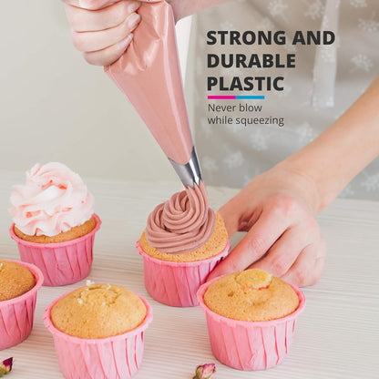 Riccle Disposable Piping Bags - 16 Inch Anti-Burst Textured Pastry Bags for Icing & Decorating Cakes