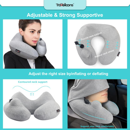 Travel pillow for airplane with Hood, inflatable neck air pillow for car,travel accessoires nap rest sleep business trip flight