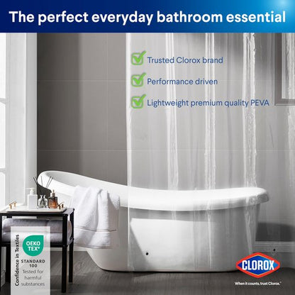 Clorox Shower Curtain Liner, Premium Lightweight Durable Waterproof 4g PEVA for Bathroom with Weighted Magnets, Standard Size 70" x 72", Clear 2 Pack