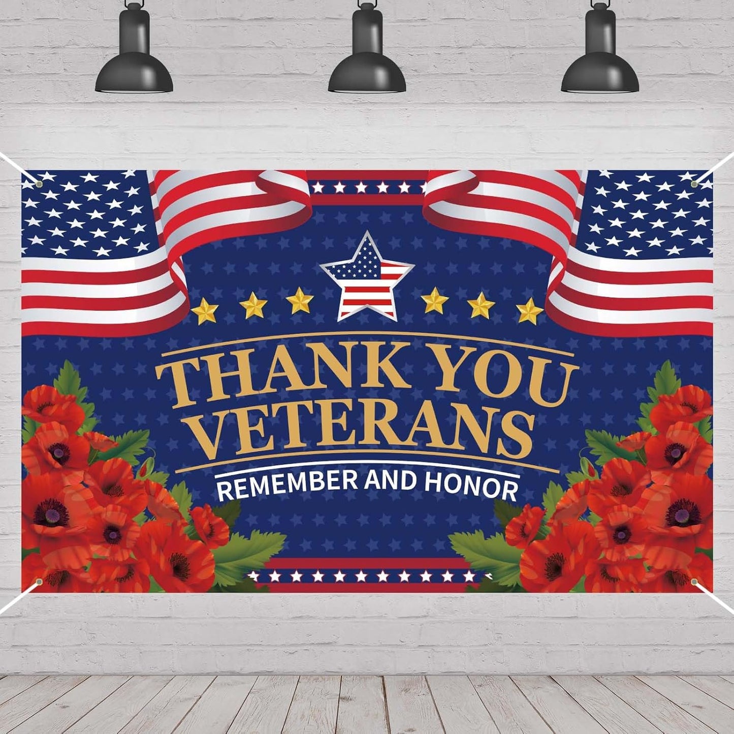 Veterans Day Decorations - Red Poppies Thank You Banner | Patriotic Fourth of July Backdrop