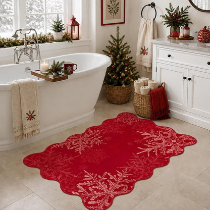 Red Snowflake Doormat 2' x 3' - Christmas Entryway Rug, washable