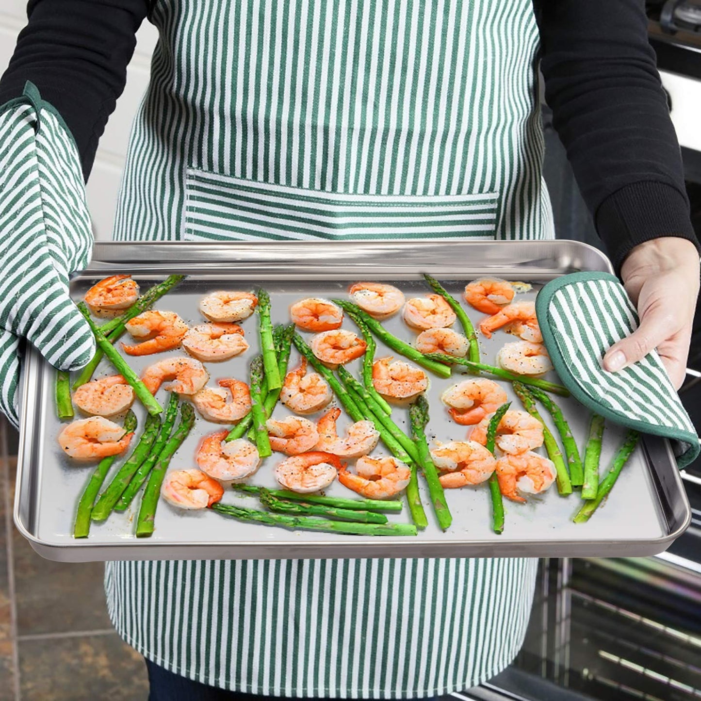 WEZVIX Baking Sheet Stainless Steel Baking Tray Cookie Sheet Oven Pan Rectangle Size 16 x 12 x 1 inch, Non Toxic & Healthy, Rust Free & Less Stick, Thick & Sturdy, Easy Clean & Dishwasher Safe