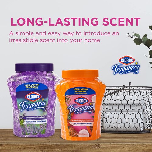 Clorox Fraganzia Crystal Beads Air Freshener, Long Lasting Room Deodorizer and Odor Eliminator Gel Beads to Freshen Home, Car, or Office, Island Escape Scent, 12 Fl Oz - 12 Pack