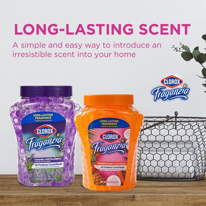 Clorox Fraganzia Crystal Beads Air Freshener, Long Lasting Room Deodorizer and Odor Eliminator Gel Beads to Freshen Home, Car, or Office, Island Escape Scent, 12 Fl Oz - 12 Pack