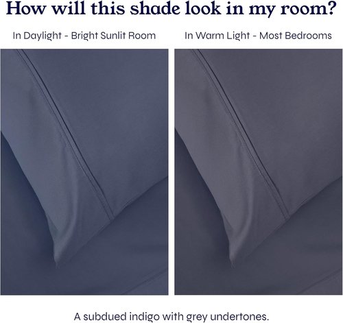 California Design Den King Size Pillowcase Set - 400 Thread Count 100% Cotton Sateen | Soft Indigo Dusty Blue, Set of 2