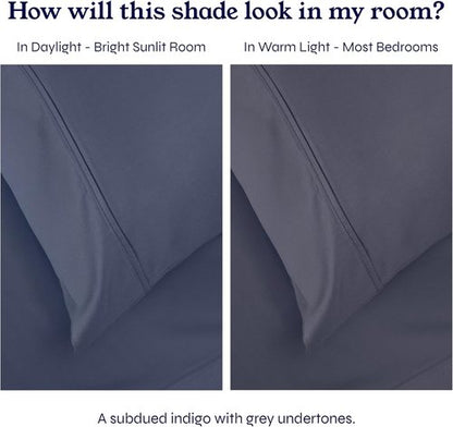 California Design Den King Size Pillowcase Set - 400 Thread Count 100% Cotton Sateen | Soft Indigo Dusty Blue, Set of 2