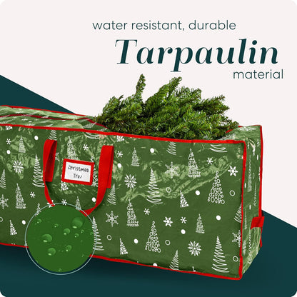 Regine Switzerland Christmas Tree Storage Bag - Durable Waterproof Zippered Design for 9-Foot Trees | Protects Against Dust & Moisture (Green Printed)
