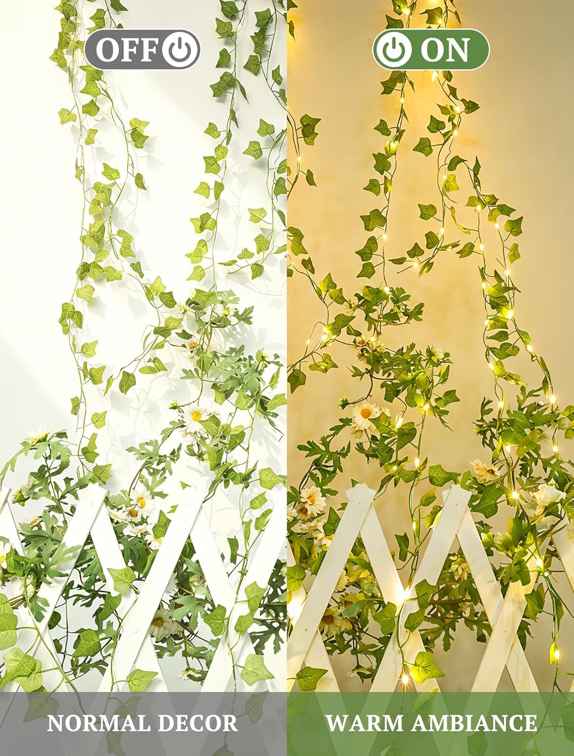 Skiennix Fairy Lights - 13ft Ivy Garland String Lights with Remote & 40 LED Warm White Decor for Bedroom, Wedding & More