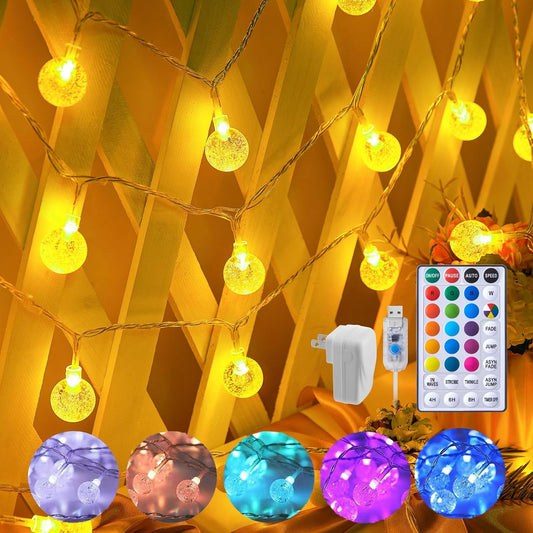 Minetom Crystal Globe String Lights - 33 ft 100 LED Color Changing Fairy Lights with Remote & Timer | Waterproof for Bedroom, Tent, or Party