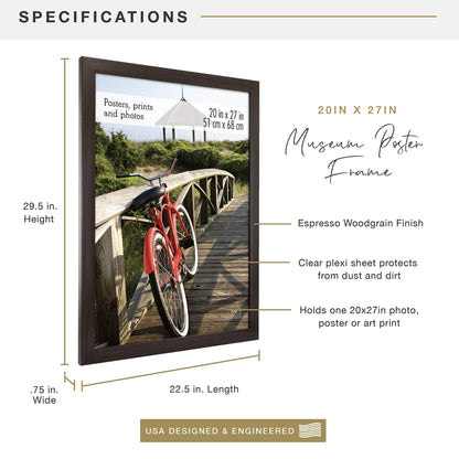MCS Museum Poster Frame 20x27 Espresso Woodgrain, Vertical & Horizontal Wall Hanging Large Picture Frame for Photos, Posters & Art Prints (1-Pack)