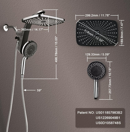 Skiennix High Pressure Rain Shower Head - Handheld Spray Combo with 10 Settings & Magnetic Docking