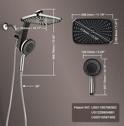 High Pressure Rain Shower Head: Upgrade Shower Heads with Handheld Spray Combo with Fixed Showerhead and 10 Sprays Handheld Shower Head, Detachable Shower head Built-in Magnetic Docking and Power Jets