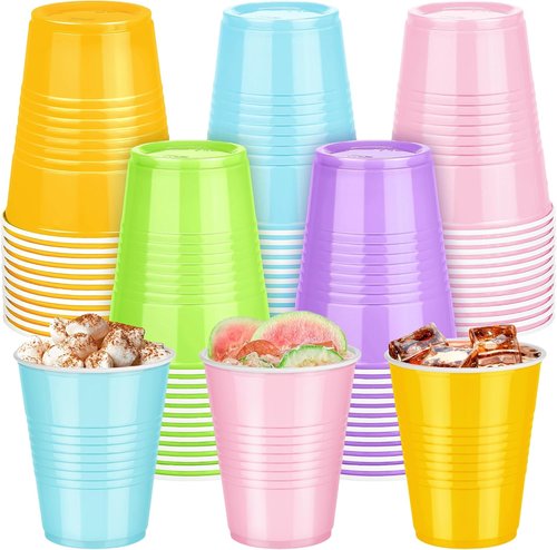 Kochorie 12 Ounce Disposable Plastic Cups - 50 Pack Pastel Rainbow Party Cups for Events & Celebrations