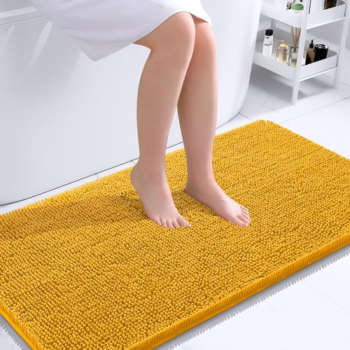 OLANLY Bathroom Rugs 44x24, Extra Soft Absorbent Chenille Bath Rugs, Rubber Backing Quick Dry, Machine Washable Bath Mats for Bathroom Floor, Tub and Shower, Home Decor Accessories, Golden Yellow