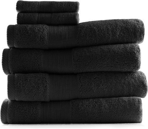 Hearth & Harbor Bath Towels - Luxury 100% Ring Spun Cotton Set of 6 | Ultra Soft & Highly Absorbent - Black