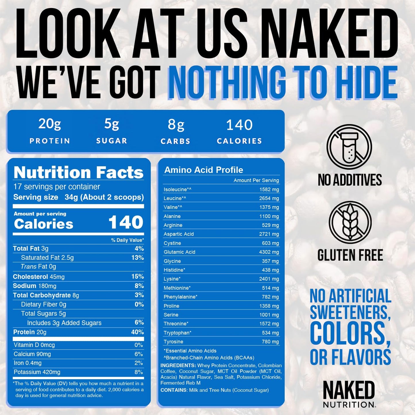 NAKED Caramel Latte Protein Coffee - Delicious Keto-Friendly Iced Protein Shake, 17 Servings