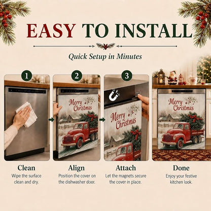 Christmas Red Truck Dishwasher Magnet Cover - Full Door Magnetic Panel