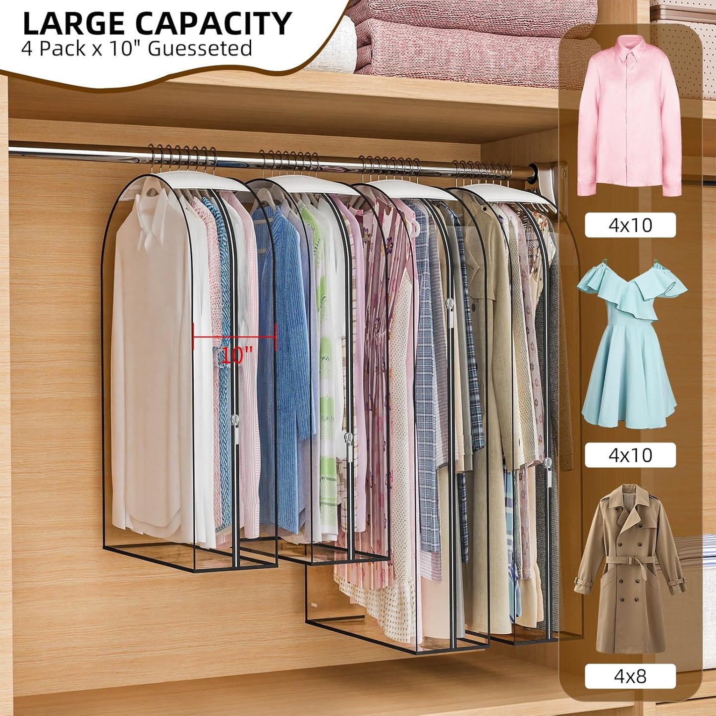 Skiennix Garment Bags - Upgraded Thickened Clear Hanging Storage for Clothes | 4 Packs (40 & 50 Inch)