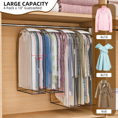 Skiennix Garment Bags - Upgraded Thickened Clear Hanging Storage for Clothes | 4 Packs (40 & 50 Inch)