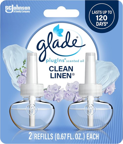 Glade PlugIns Refills Air Freshener - Clean Linen Scented Essential Oils | 1.34 Fl Oz, 2 Count