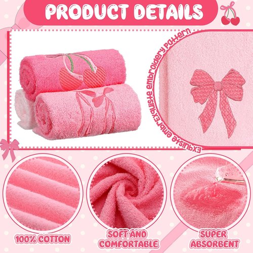 FuWeave Pink Hand Towels - 100% Cotton Soft & Absorbent Decorative Towels | 3 Pcs Set 13.7 x 29.5''