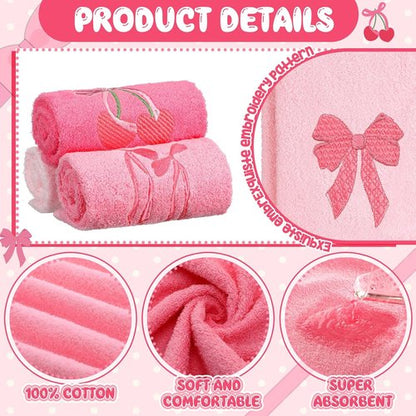 FuWeave Pink Hand Towels - 100% Cotton Soft & Absorbent Decorative Towels | 3 Pcs Set 13.7 x 29.5''